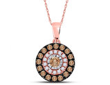 3/8 Carat (ctw) Champagne Brown and White Diamond Halo Pendant Necklace in 10K Rose Gold with Chain